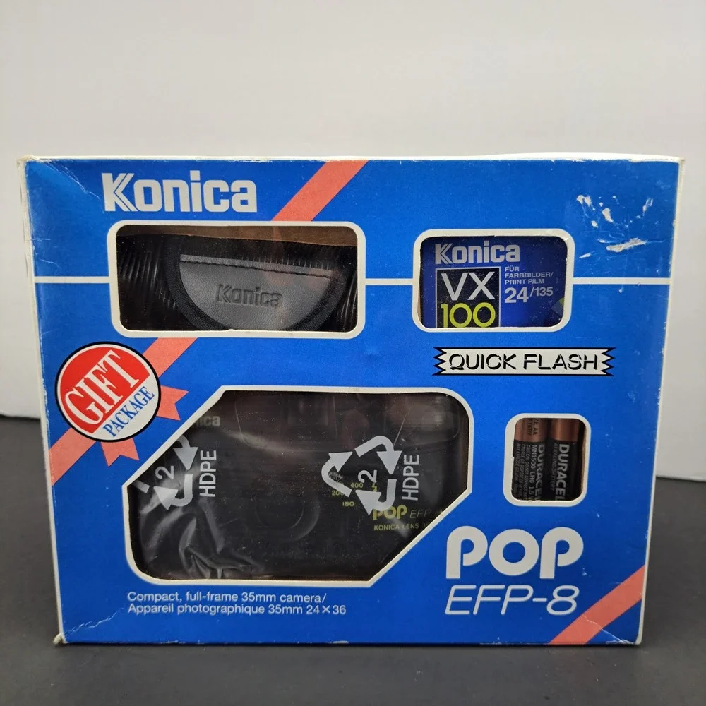MINT KONICA POP EFP-8 35mm Film Camera Gift Set-New Old Stock NOS Boxed Kit